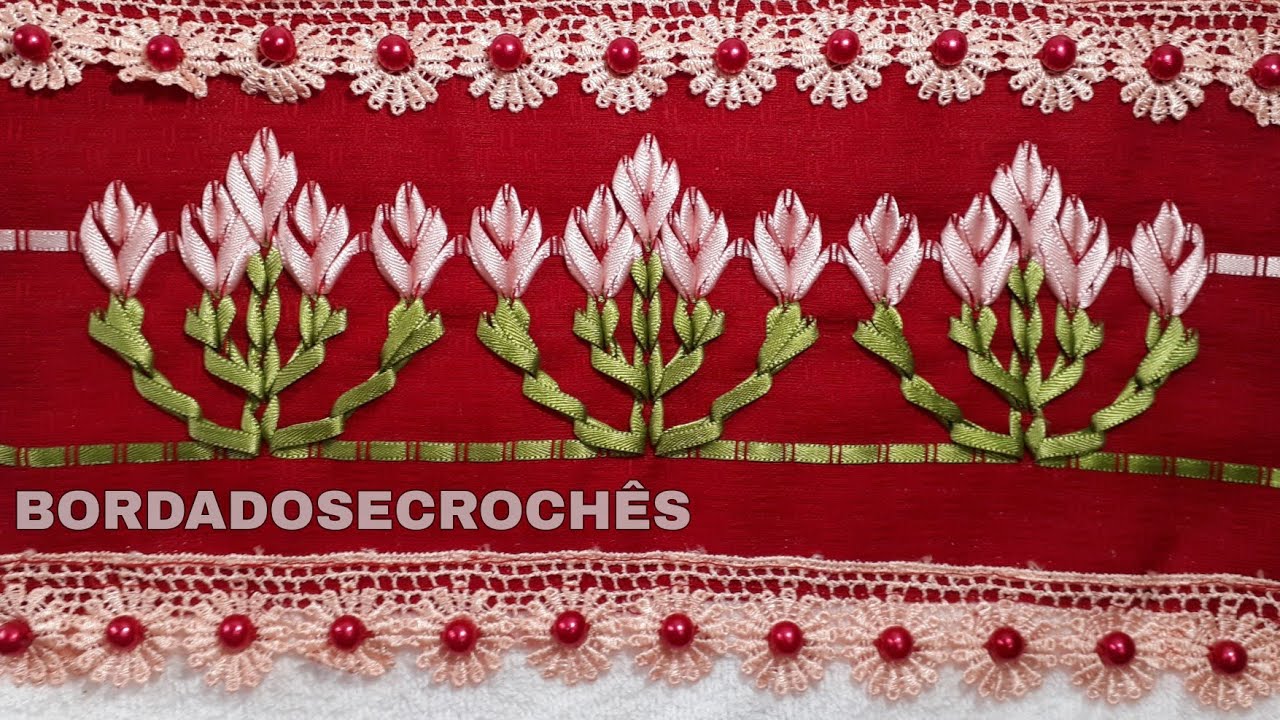 VAGONITE DE FITA ||TUTORIAL  FLORES NO TECIDO VERMELHO MODELO N°12