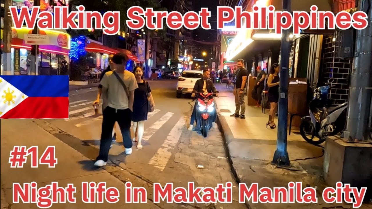 Philippine Walking Street Nightlife Scenes Makati Manila City P. Burgos Street Night Tour.