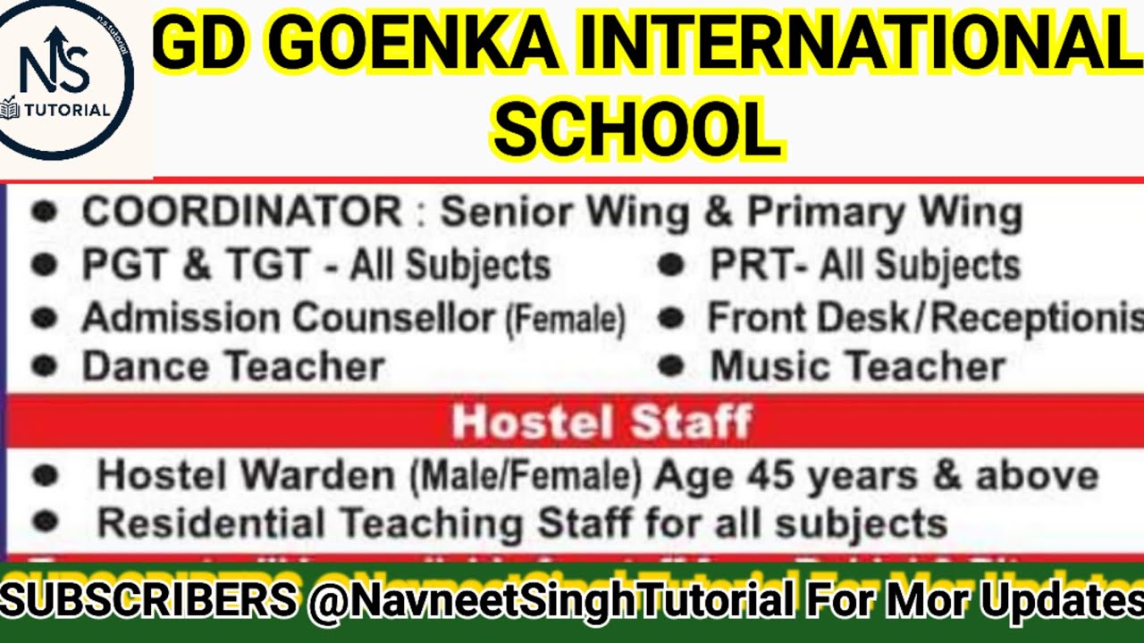 GD GOENKA INTERNATIONAL SCHOOL ll Latest Job in School ll New Teaching Jobs #newjobs #latestjobs 