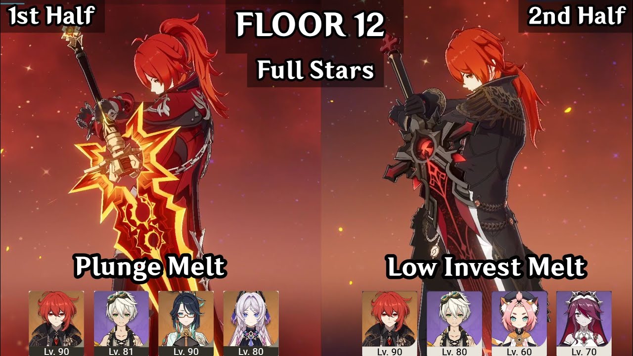 Diluc Plunge Melt + C0/C6 Diluc Melt | 5.7/5.8 Spiral Abyss Floor 12 9 Stars | Genshin Impact