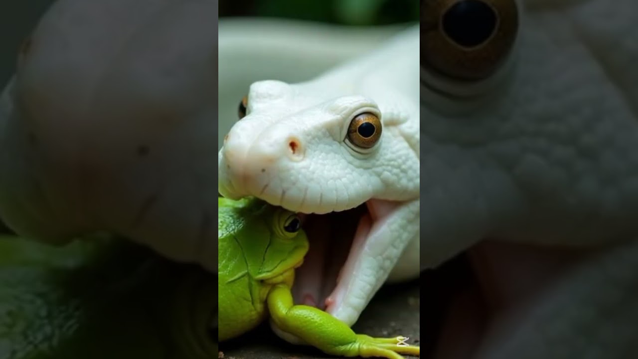 white snake hunting frog 🪱🐸 
