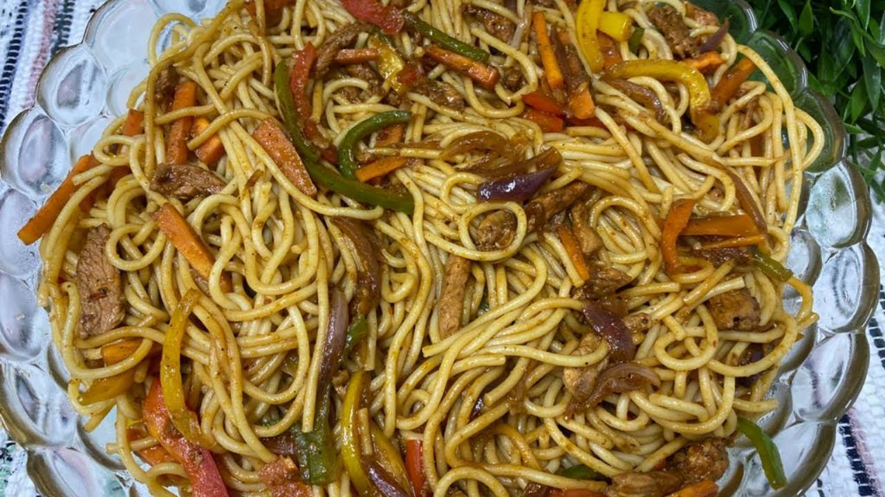 #سباغيتي دجاج .سباغيتي بمذاق خيالي على الطريقة الصينية أو الآسيوية،Chinese-style fancy spaghetti