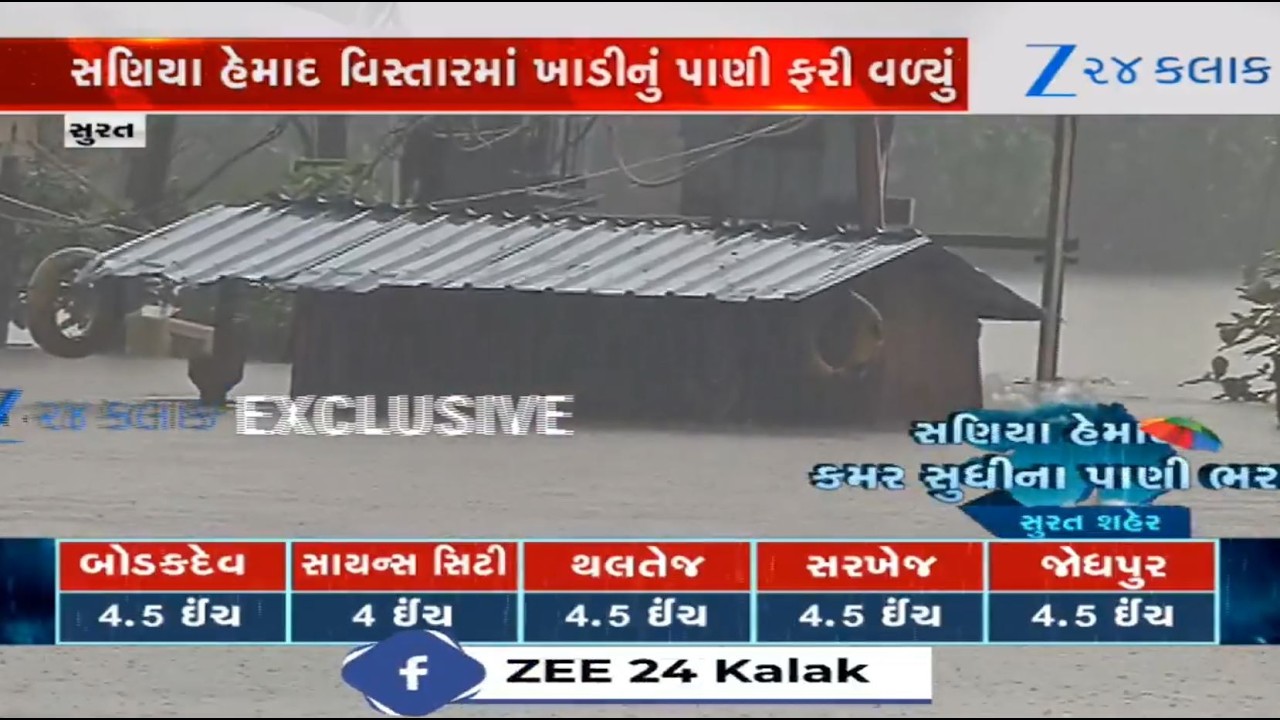 BREAKING:Surat's Saniya Hamed area turns into island as heavy rainfall triggers flood-like situation