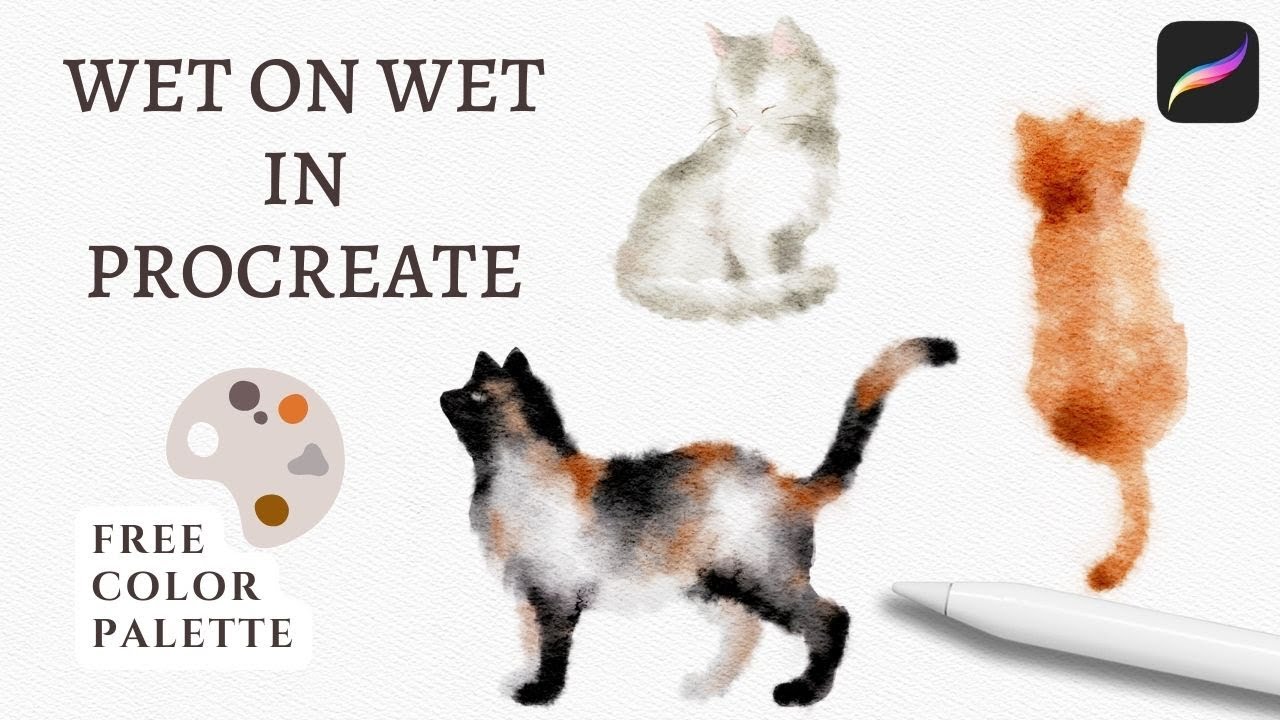 How to Digitally Paint Watercolor Cats in Procreate | Wet on Wet Technique in Procreate