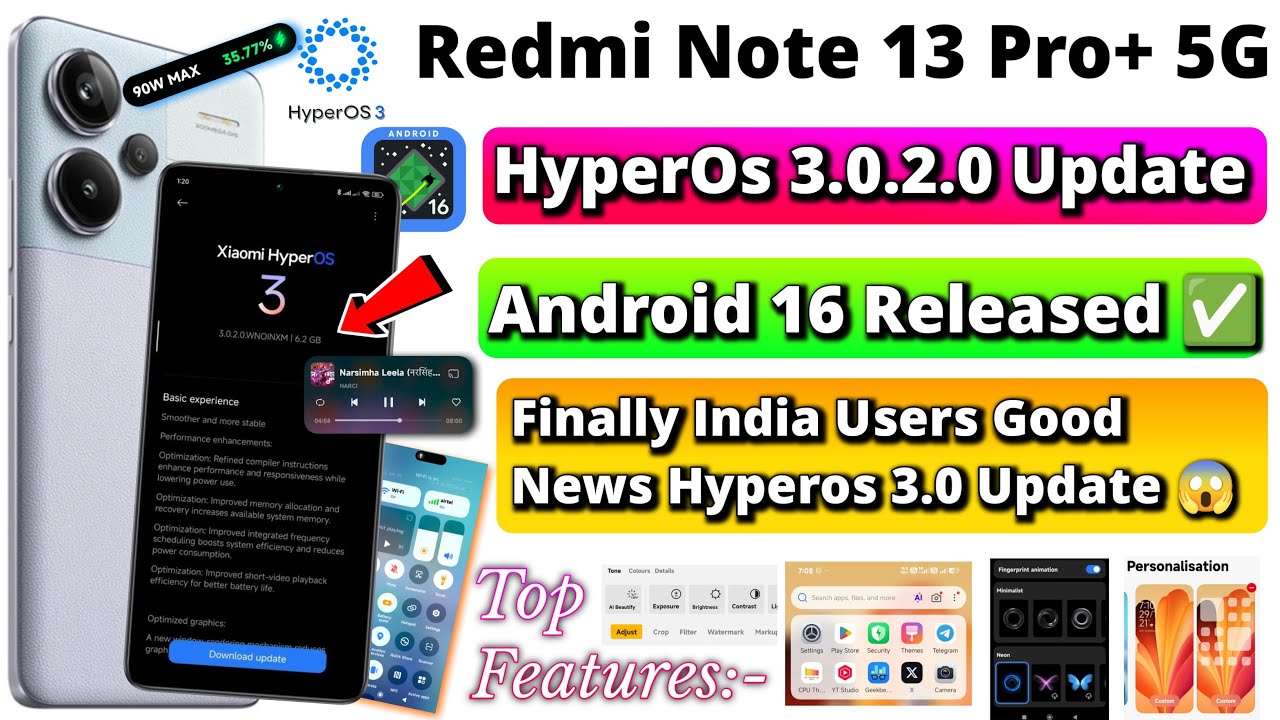 Redmi Note 13 Pro+ 5G HyperOS 3.0.2.0 Update🔥Android 16 Top Features & Full Review✅