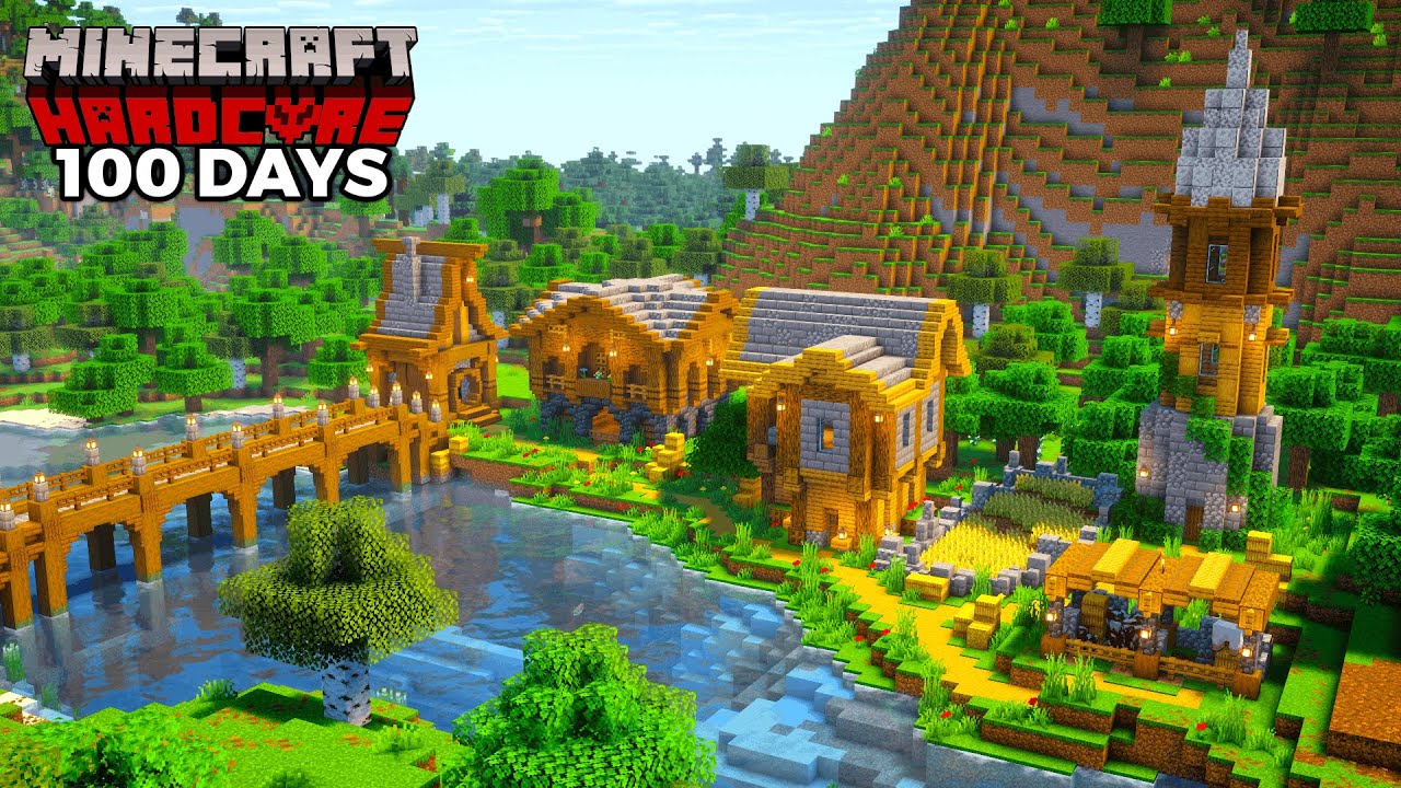 I Survived 100 Days Building A Cozy RIVER Base in Hardcore Minecraft