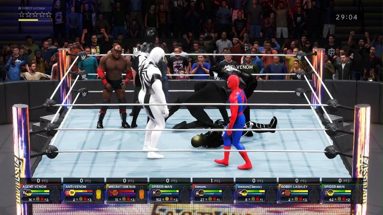 WWE 2K20 Iron Man Four-way tornado tag.