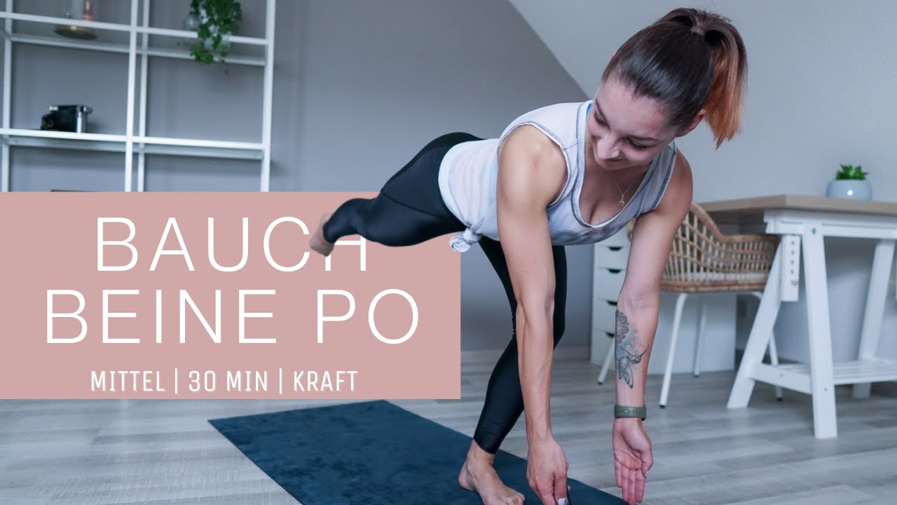Bauch Beine Po // Mittelschwer // kurzes Warm up // no Equipment // 30 Min. #homeworkout