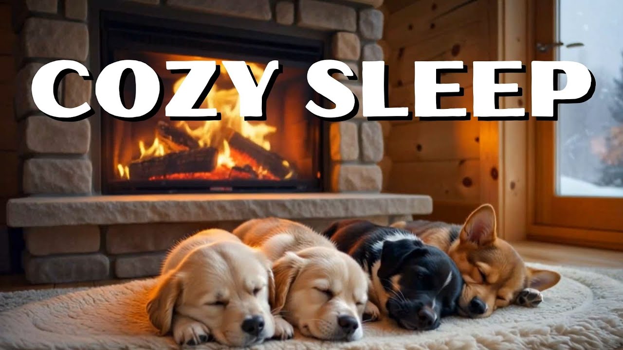 Cozy Fireplace with Sleeping Puppies 🐶🔥 | Relax, Stress Relief & Winter Ambience (2 Hours)
