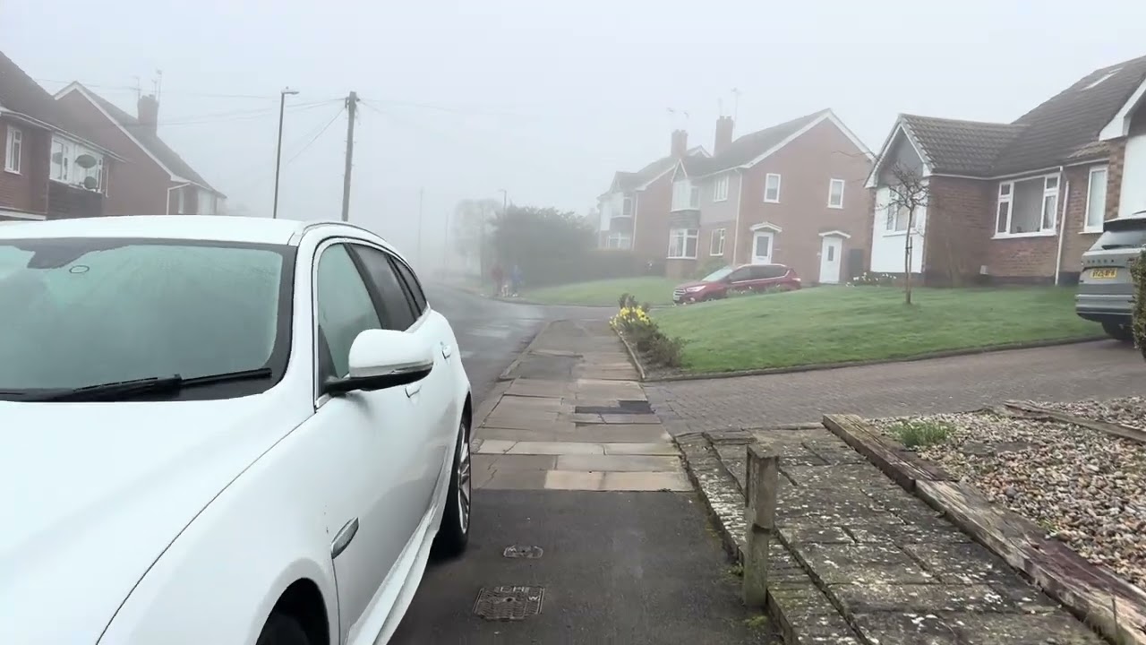 A quiet early morning walk along Ladbrook Road, Mount Nod, Coventry, surrounded by mist.