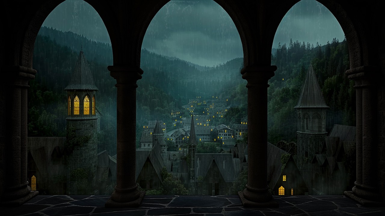 Sleep Instantly Tonight - Heavy Rain and Thunderstorm Sounds at the Castle Window