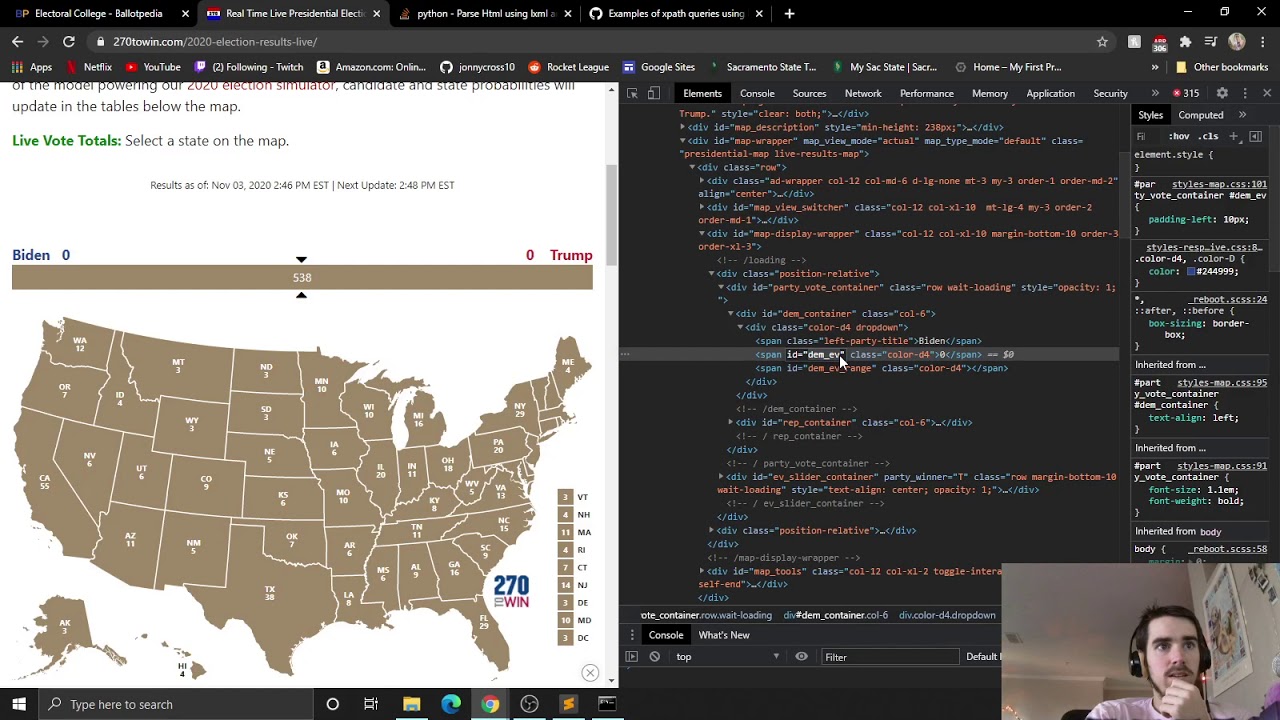 Making a real time electoral vote counter in python(Election day 2020)