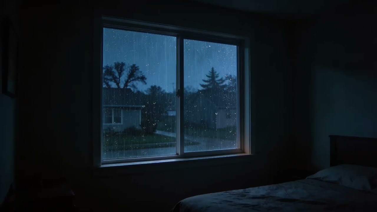 Rain Sounds Outside the Bedroom Window During a Deep, Silent Night
