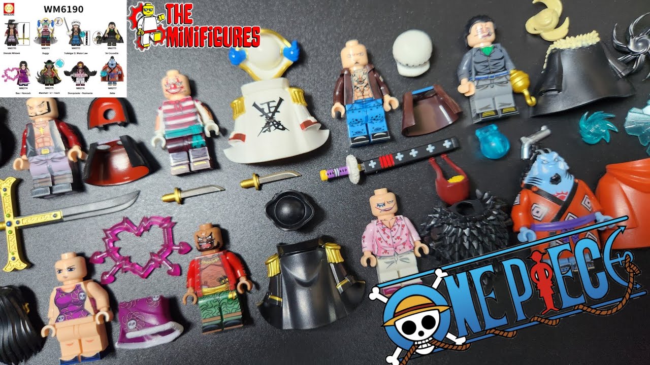 New Unofficial Lego One Piece Minifigures WM 6190 | Mihawk| Buggy | Jinbe | Marshall D Teach