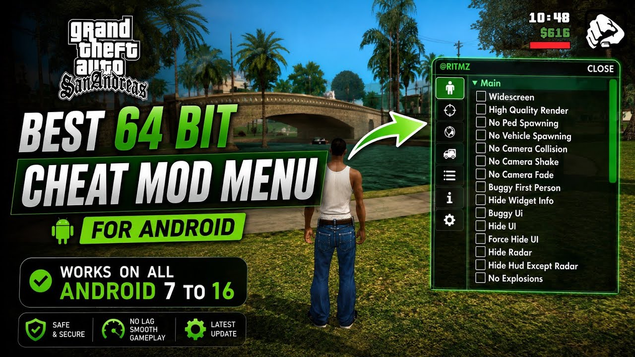 Android 16 | GTA San Andreas Best 64 Bit Cheat Mod Menu | Works on All Androids 7 to 16