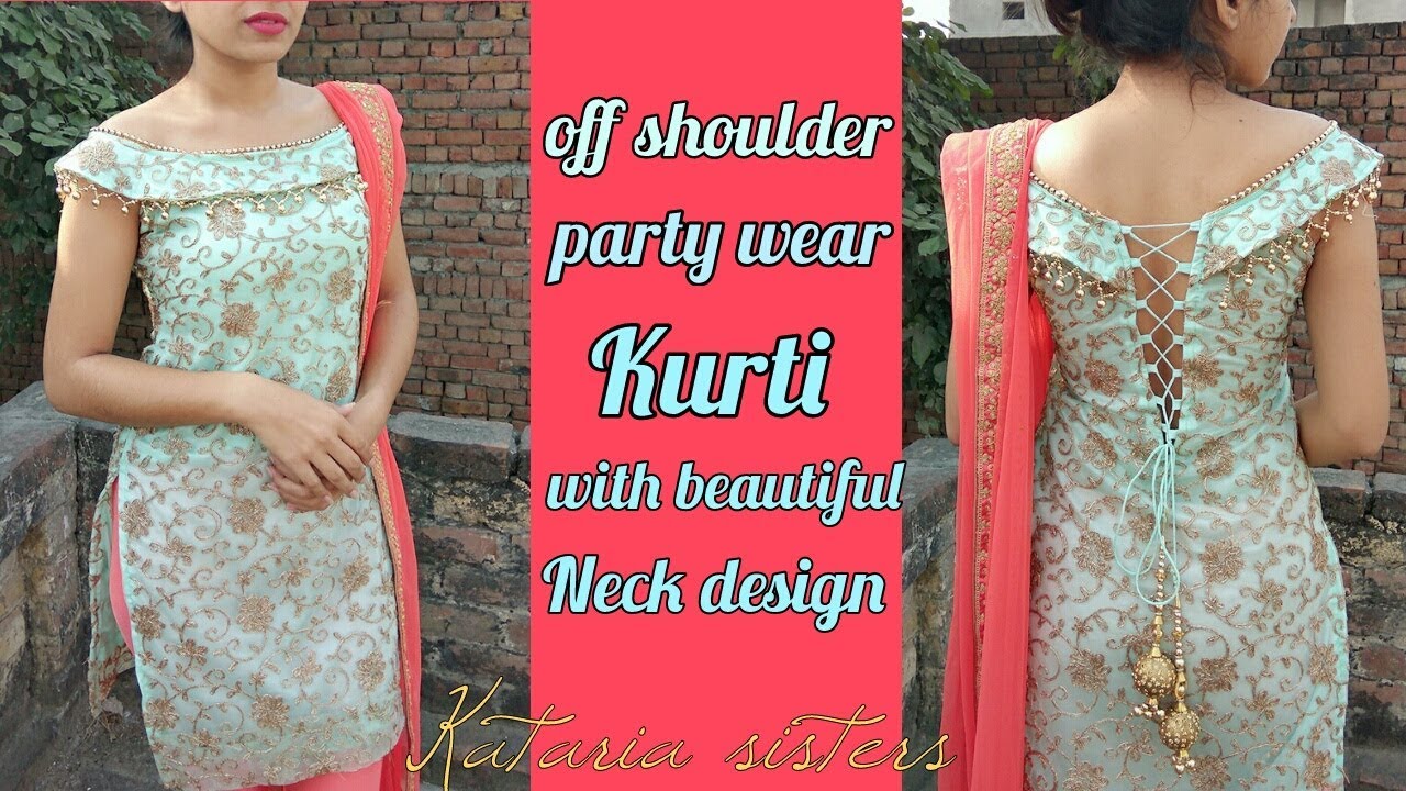 Stylish off shoulder kurti with back design