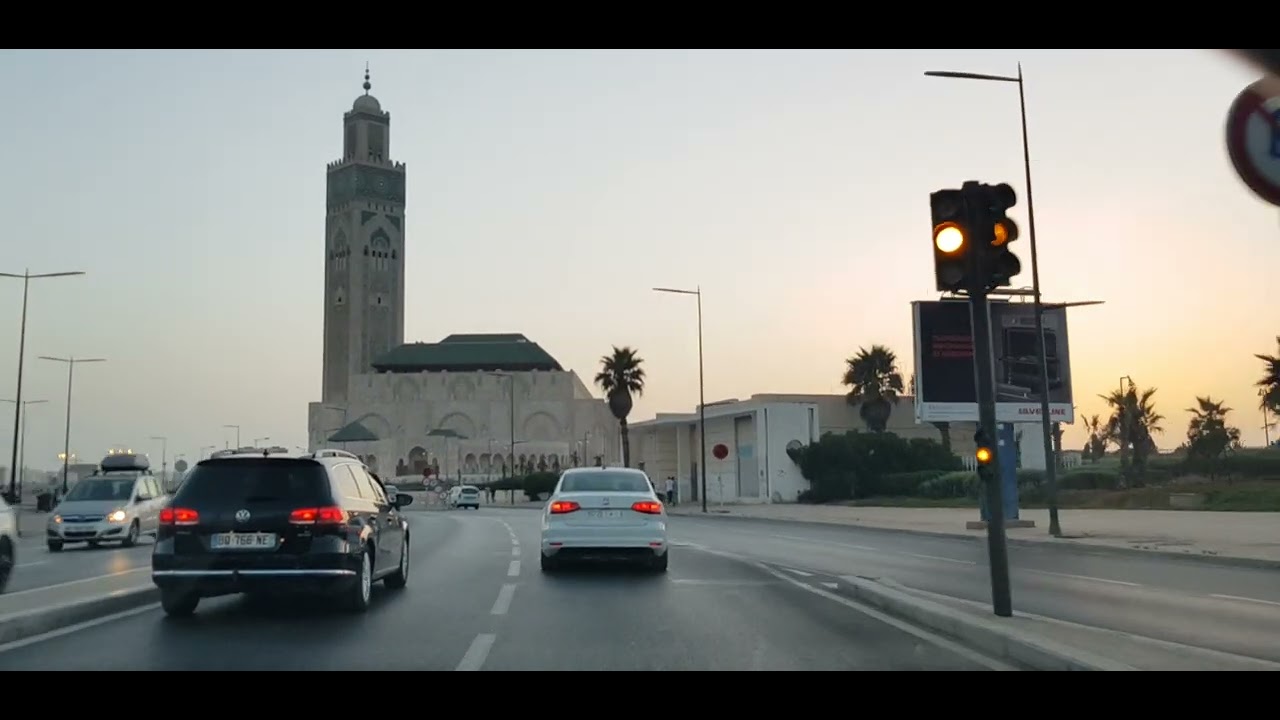 Morocco, Casablanca. Av. des FAR, Tunnel des Almohades, Hassan II Mosque, Parking Marina...