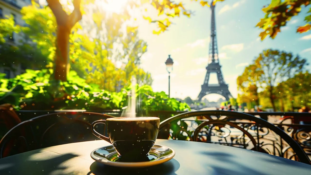 Paris Café Ambience | Soft French Music, Eiffel Tower & Steaming Coffee | Peaceful Chanson Française
