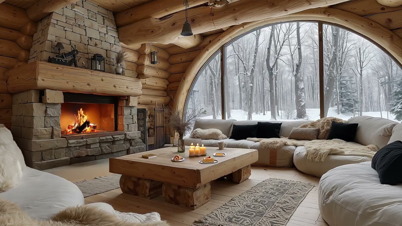 Cozy Cabin Fireplace Ambience ❄️ Crackling Fire & Snowy Night | Relax, Study, Sleep