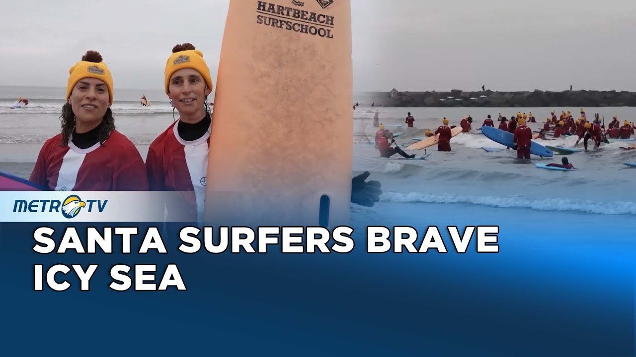 Santa Surfers Brave Freezing North Sea in The Hague