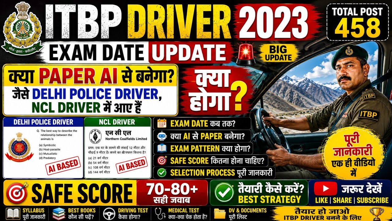 ITBP Driver Exam Date Out | Exam Date Update | Self Score & Expected Cut Off 2026