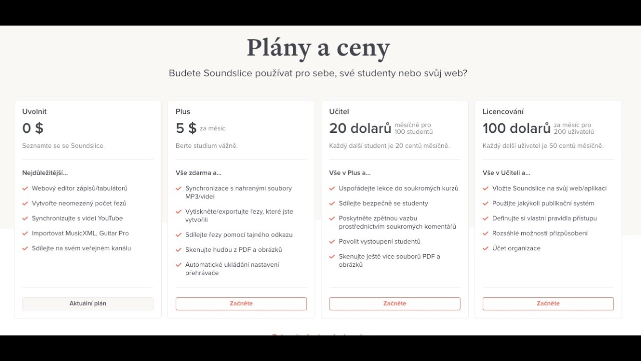 SOUNDSLICE Návod - Plány a účty - BEZPLATNÍ ÚČET
