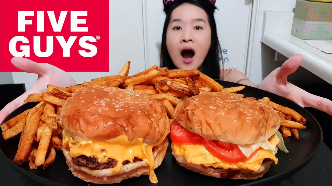 Extra Cheese! Eating FIVE GUYS Double Cheeseburger & BLT w/ Cheese, Cajun Fries - Mukbang Asmr