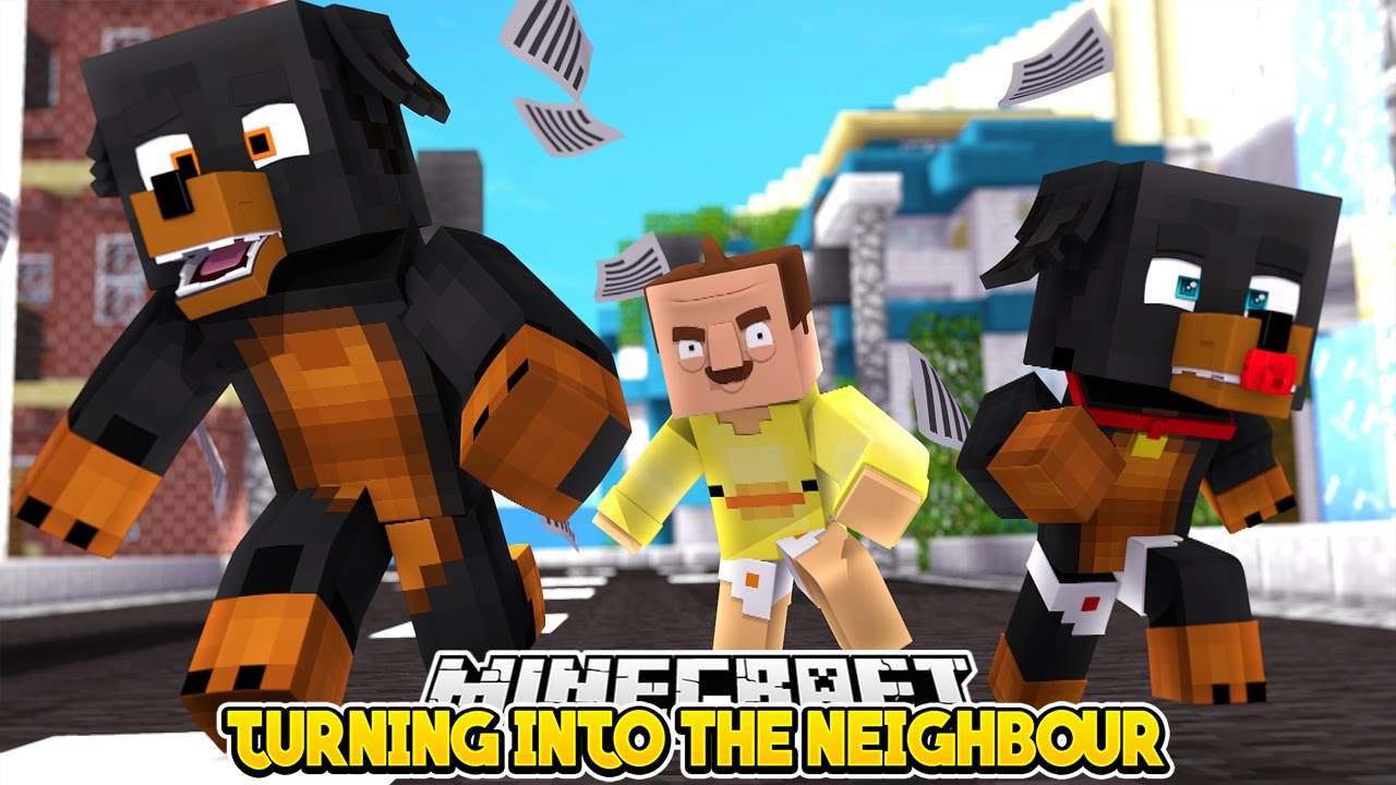 Minecraft Hello Neighbour - BABY DUCK TURNS INTO THE NEIGHBOUR w/ DonutTheDog & BabyMax