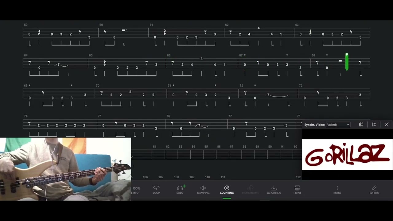 Feel Good Inc (Bass tab play along; bass cover)