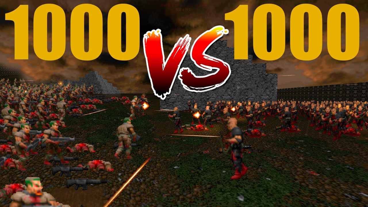 1000 Zombie Rifle vs 1000 Zombie Shotgun  - BRUTAL DOOM Monster Infighting
