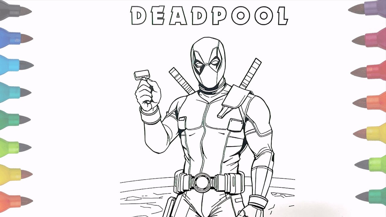 Deadpool holding a tiny THOR'S Hammer / Creative Coloring Page / Music