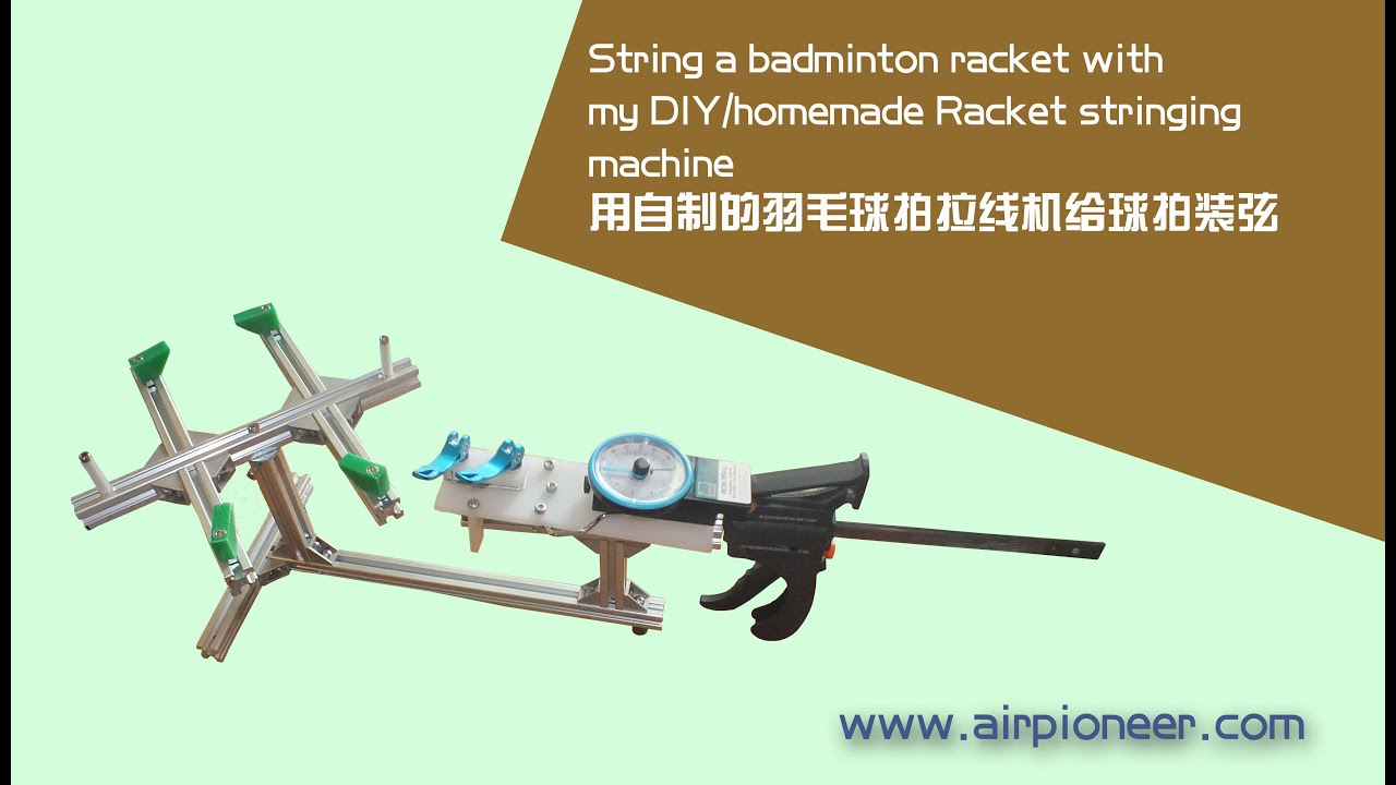 Stringing a badminton racket with my DIY badminton stringing machine