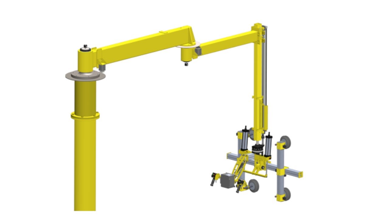 AIM6936 200 LB. cap. Vacuum Tool with Power Tilt on an Articulated Jib with Parking Brakes