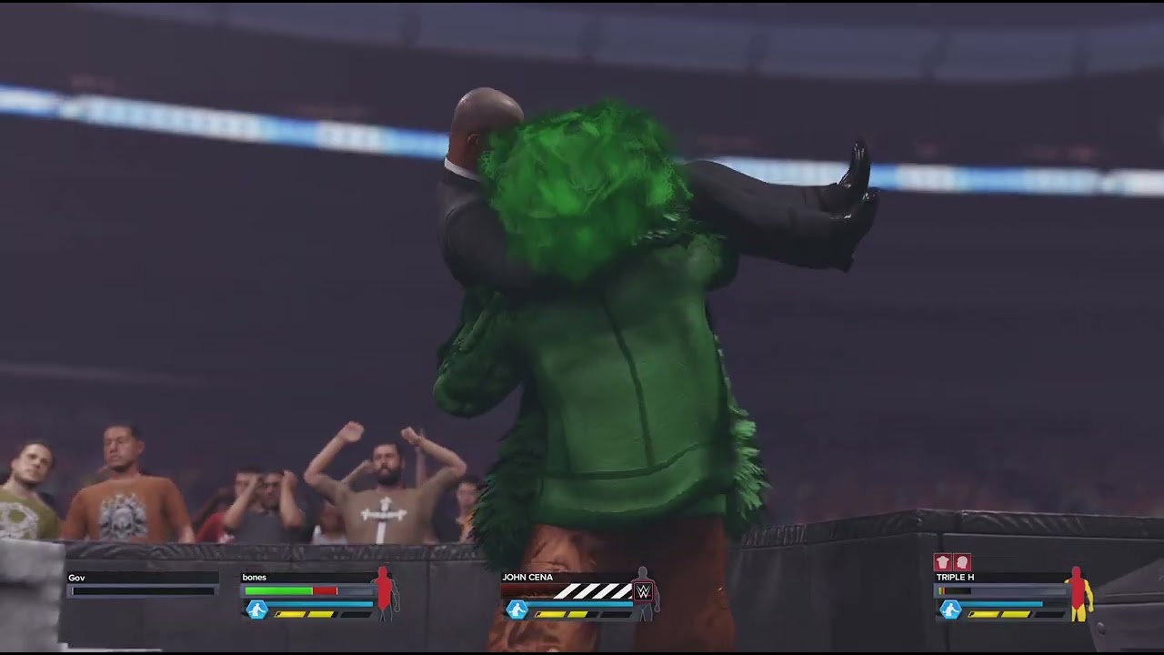 WWE 2K24 Bones Gov and john cena beats up triple hhh