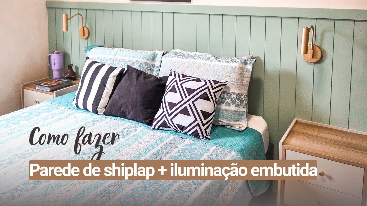 Tutorial: Como fazer parede Shiplap (Ripado) + iluminação | Parede De madeira | DIY cabeceira