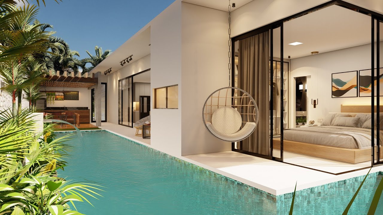 Одноэтажный дом на участке 10х25 метров с бассейном