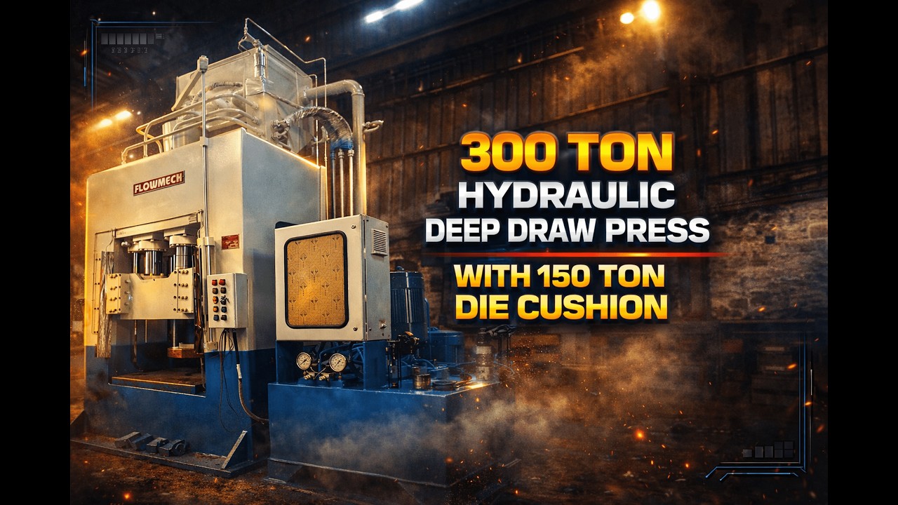 300 Ton Hydraulic Deep Draw Press with 150 Ton Die Cushion | Flowmech Engineers
