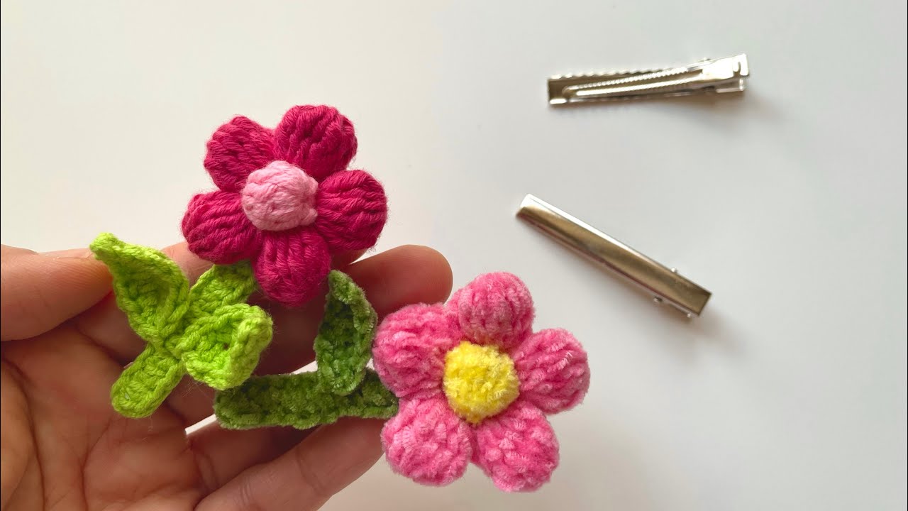 CROCHET A little Flower Hair Clip | Puff Flowers | DIY | Hair Clip