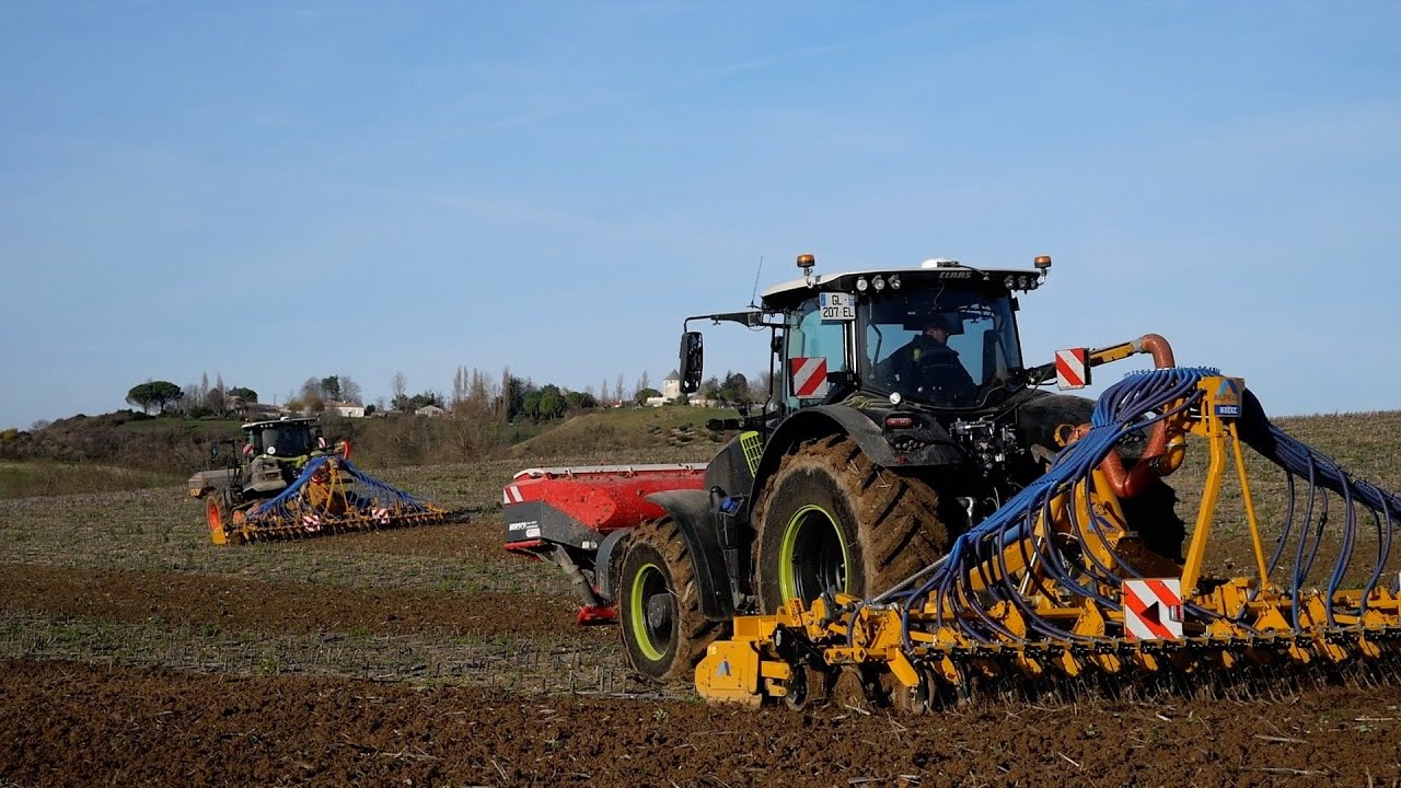 CLAAS AXION 930TT & AXION 880 BLACK (+2x ALPEGO 6M) AU SEMIS D'ORGE 2023 🌾🚜