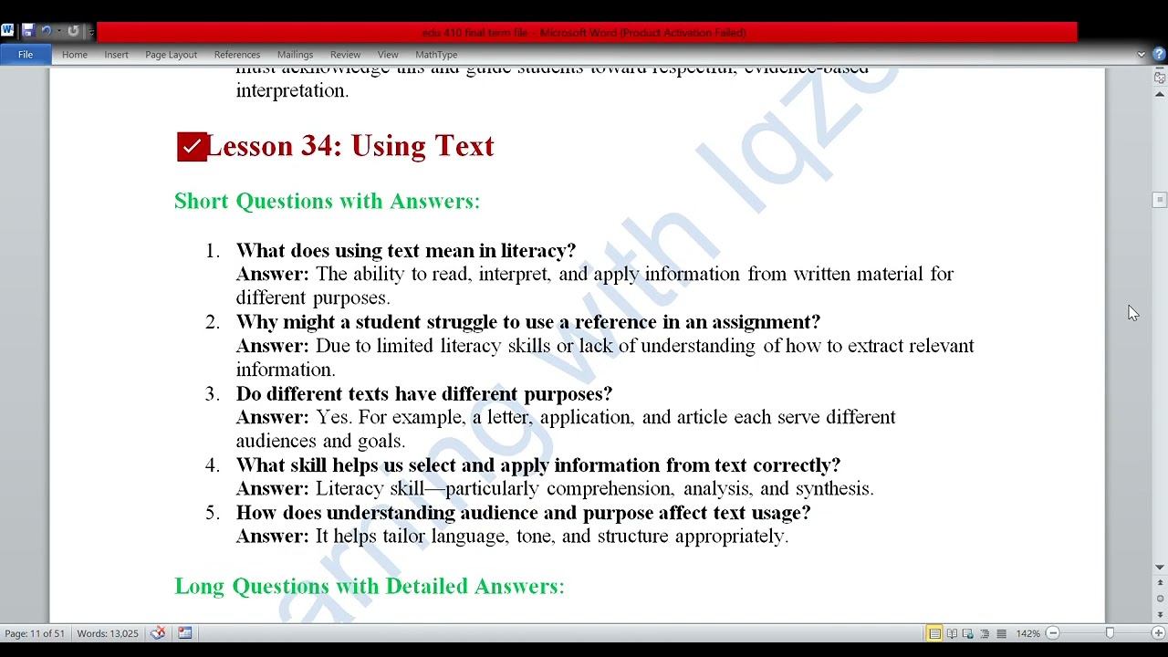 EDU410 final Term File of long and short question ,,, with complete details , with concise wording