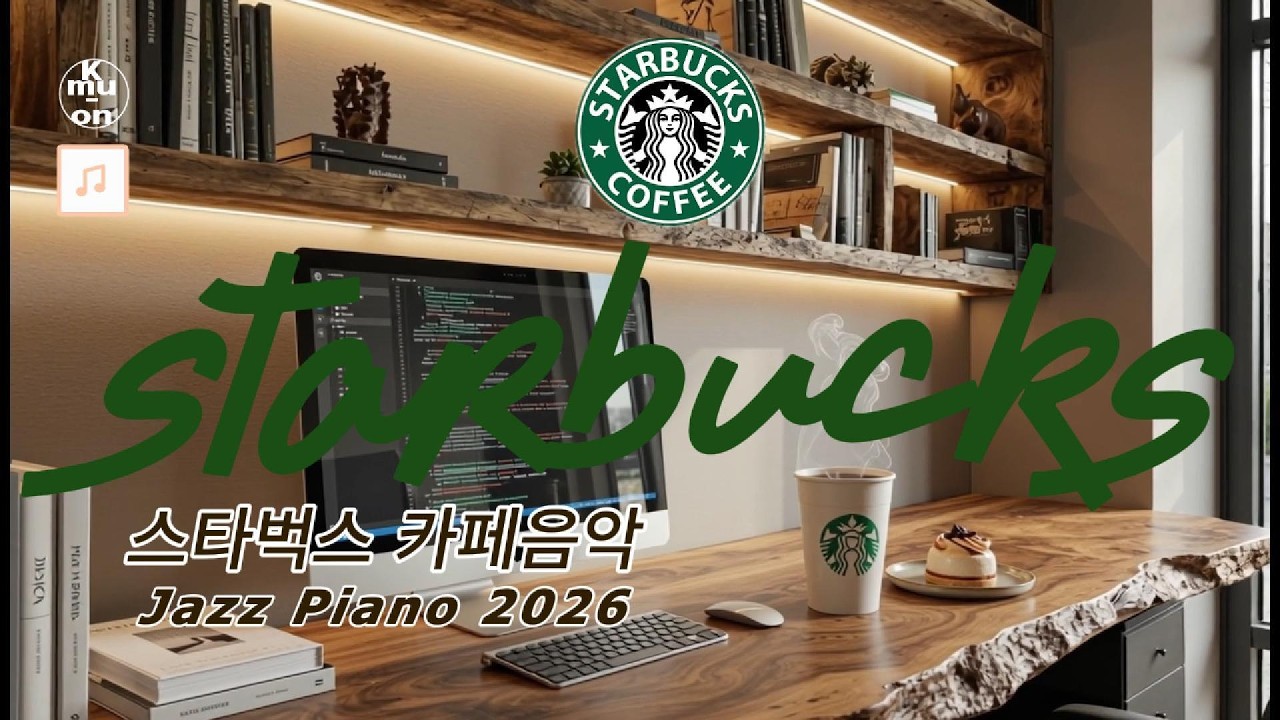 Starbucks Jazz Piano Music 2026 ~ 스타벅스 스터디 까페음악 7 hours, 매장음악, 공부음악, 라운지음악 BGM | KMUON