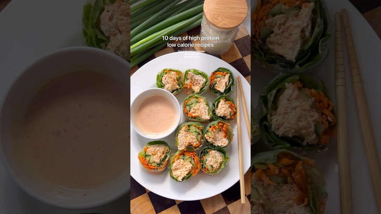 BANG BANG CHICKEN RICE PAPER ROLL 🔥 Day 1 of 10 high protein low calorie recipes. #cooking #food