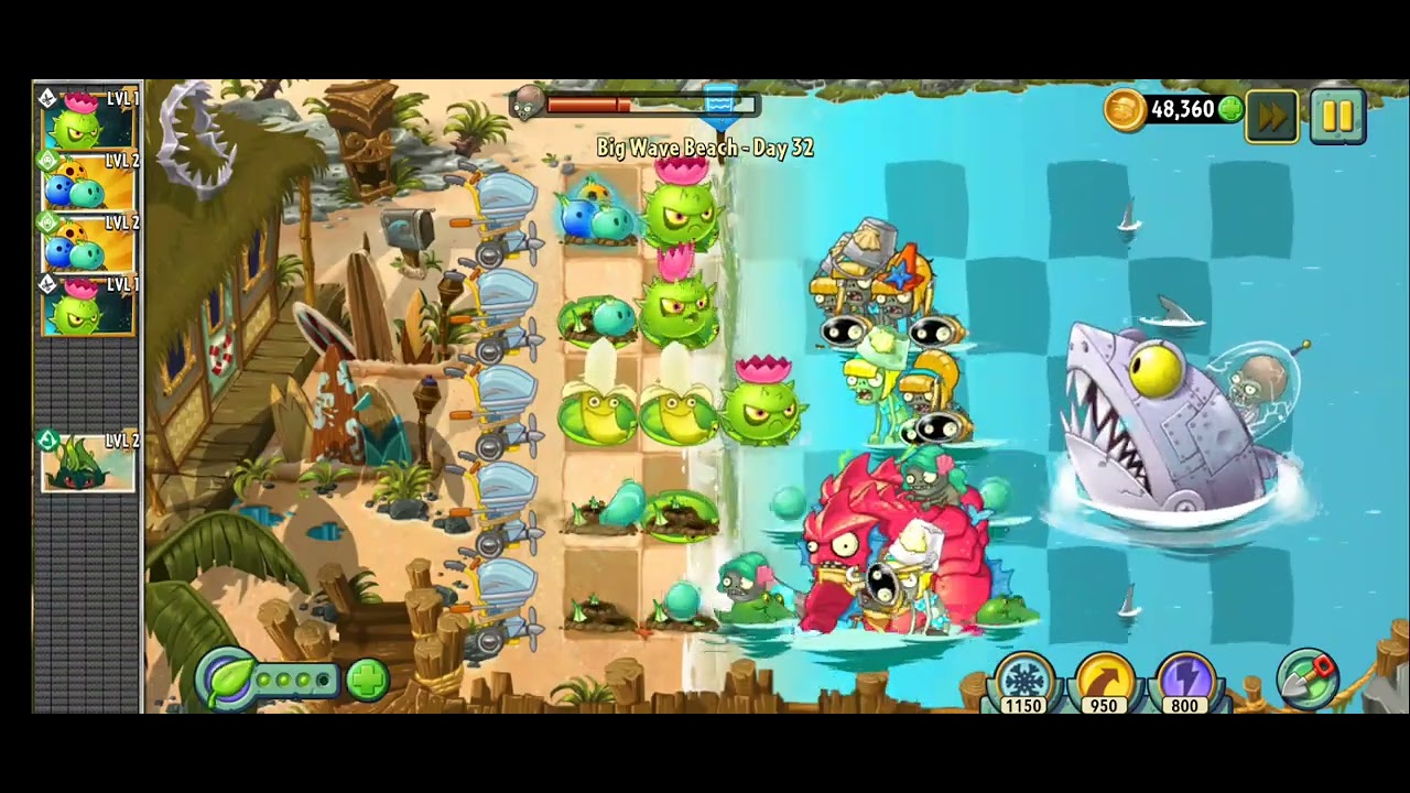 Big wave beach zomboss fight!octopus zombie 😱
