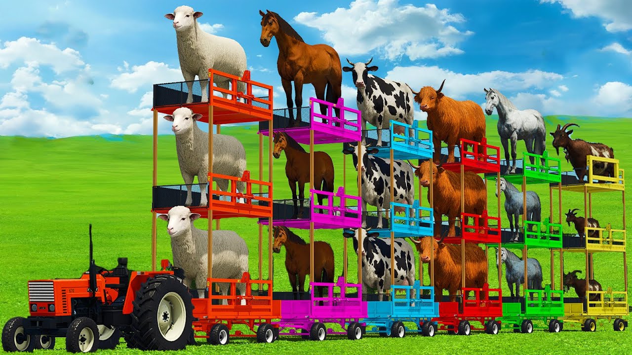 MASSIVE CONVOY TRANSPORT WITH COWS, SHEEPS, HORSES, BUFFALO, GOATS & TRACTORS - FS25