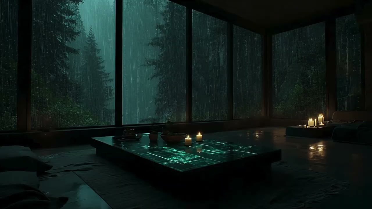 Heavy Gentle Rain in Dark Cabin Room 🌧 Perfect Background for Sleep & Study