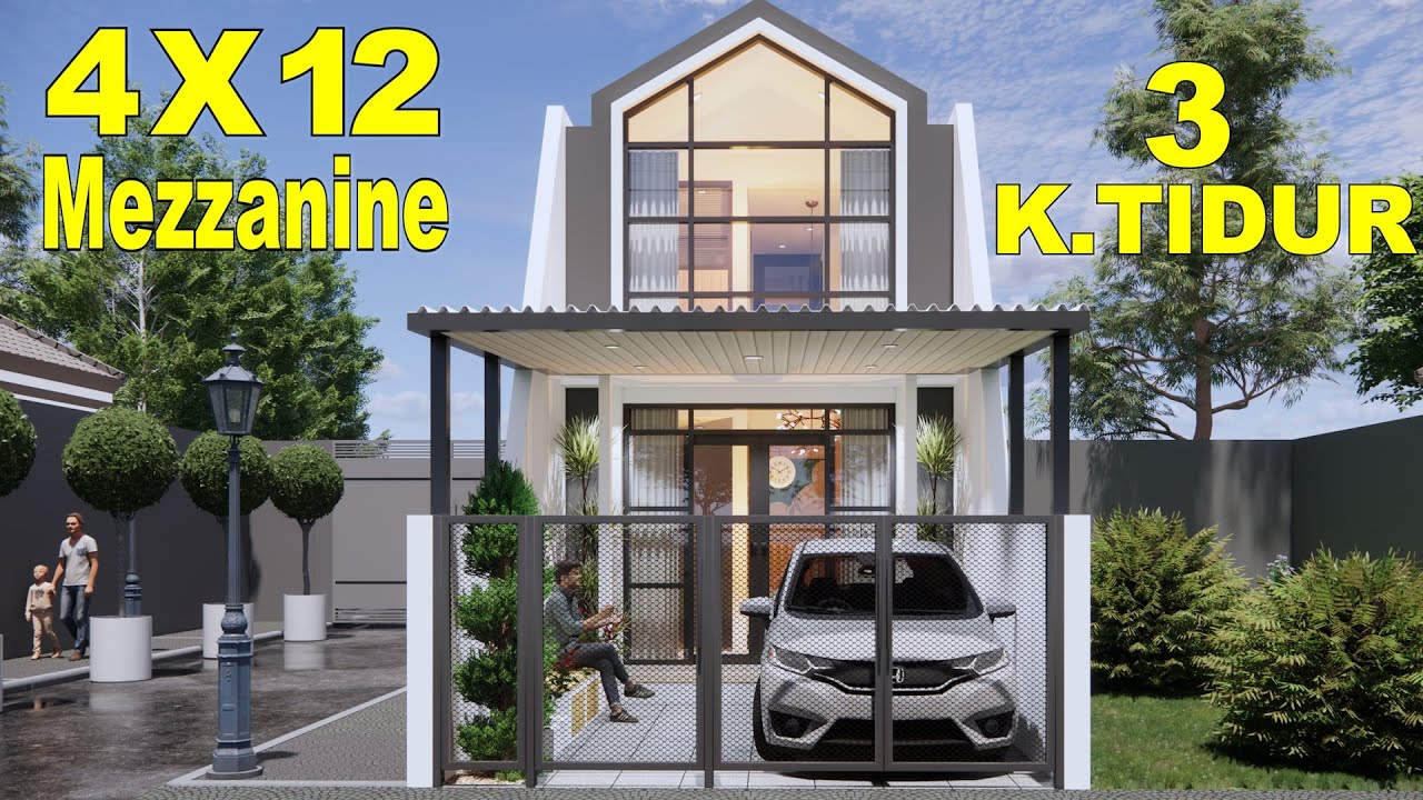 Rumah 4x12 Meter. Tropis Mezzanine | 3 Kamar Tidur | Modern, Simple Dan Berkelas