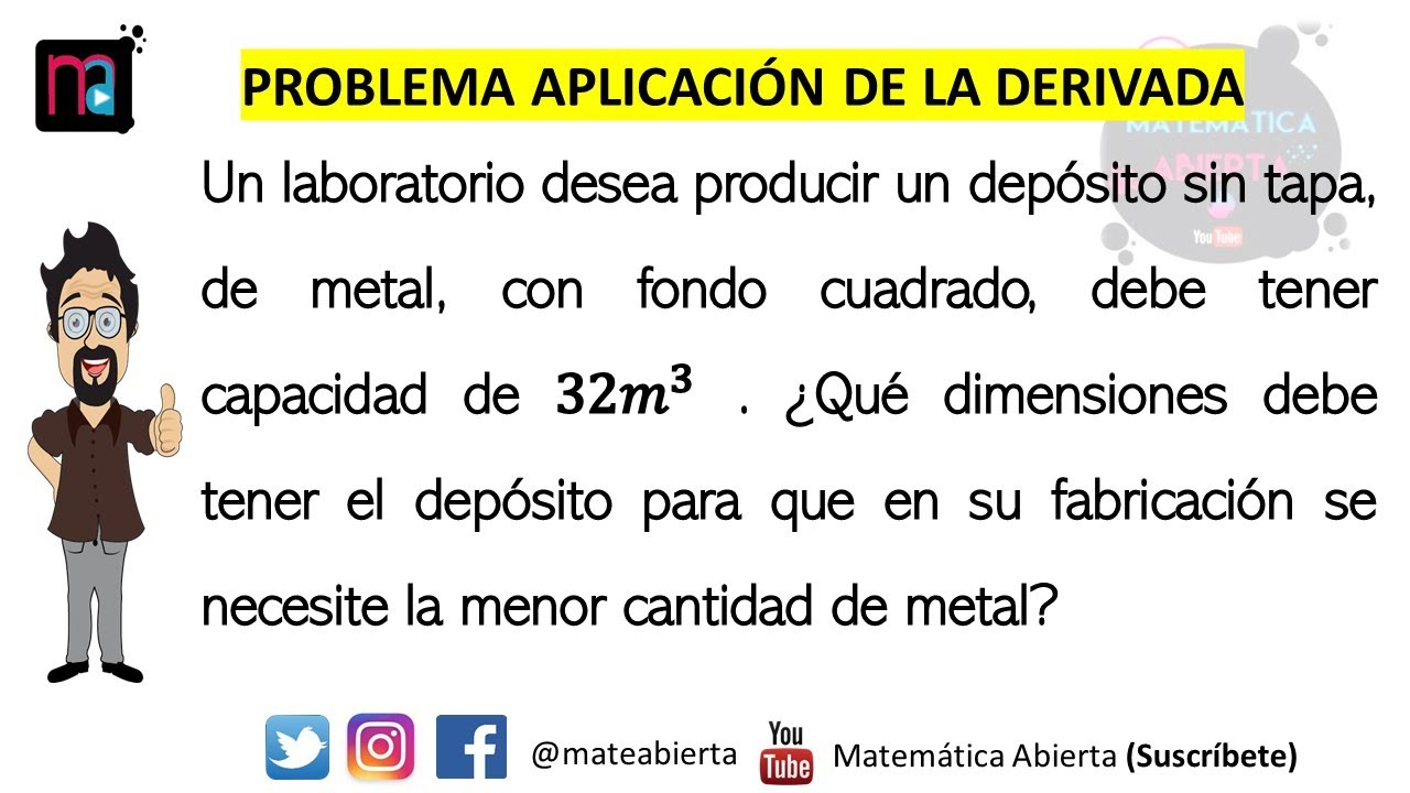 Problema de OPTIMIZACIÓN resuelto utilizando la derivada / (Nivel: Medio Alto)