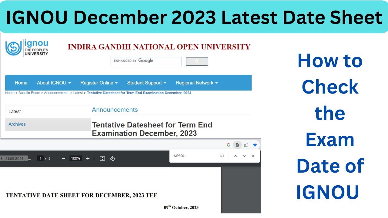 IGNOU December 2023 Date Sheet | How to Check the Exam Date of IGNOU