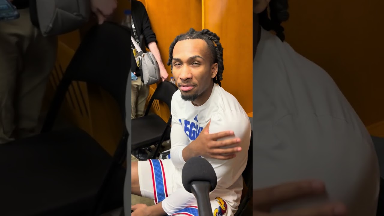 Darryn Peterson in the locker room post game after defeating TCU 78-73