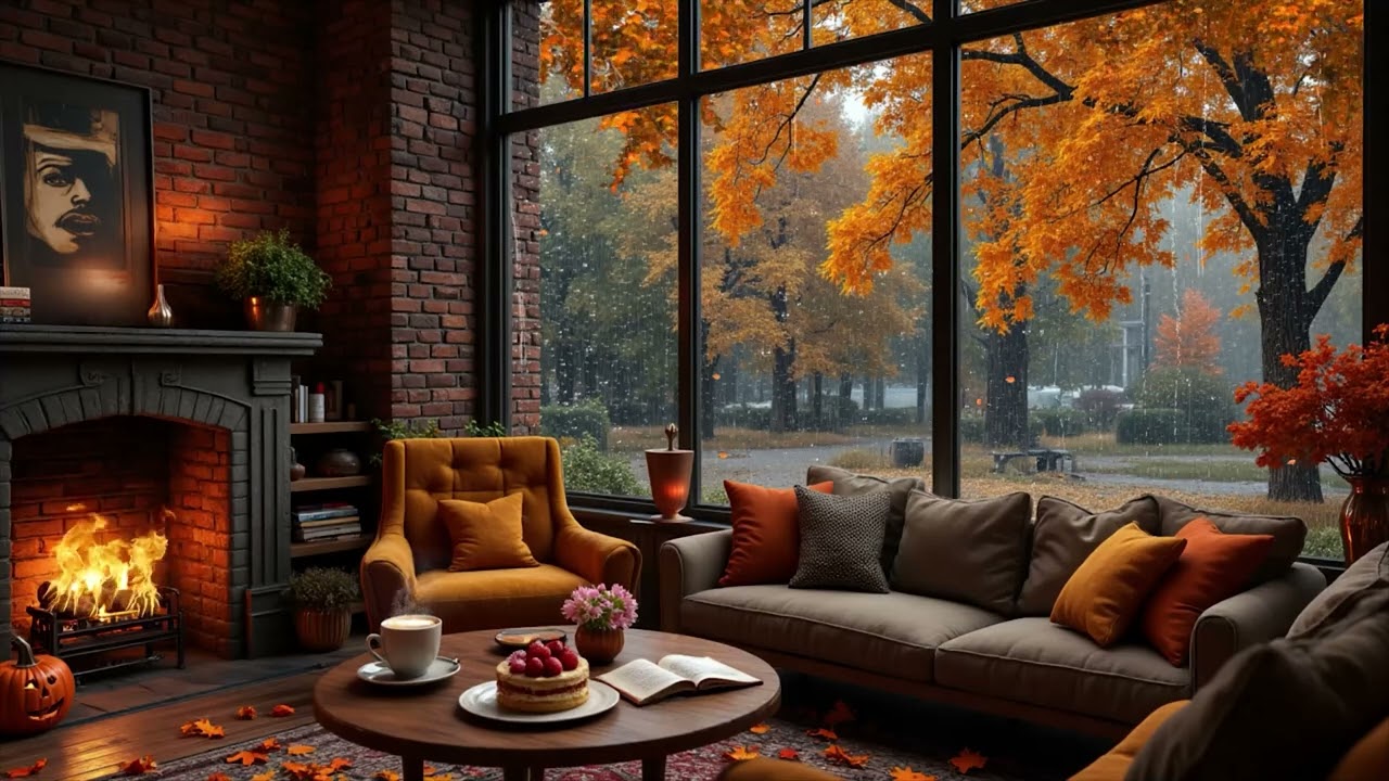 Прекрасная атмосфера дождливой кофейни 🍂 Осенний джаз, фортепиано и звуки дождя